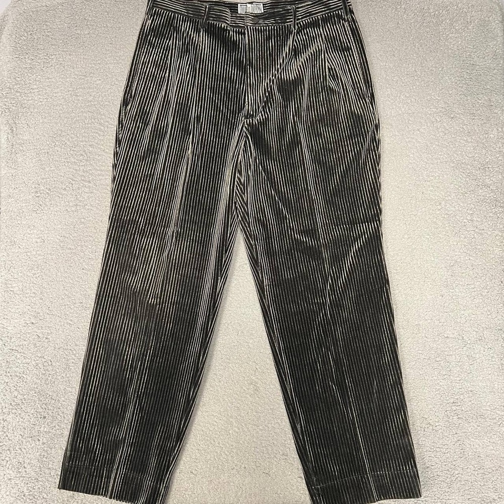 Eddie Domani‎ Pants Men's 38 x30 Black Velour Velvet Pleated Straight Corduroy
